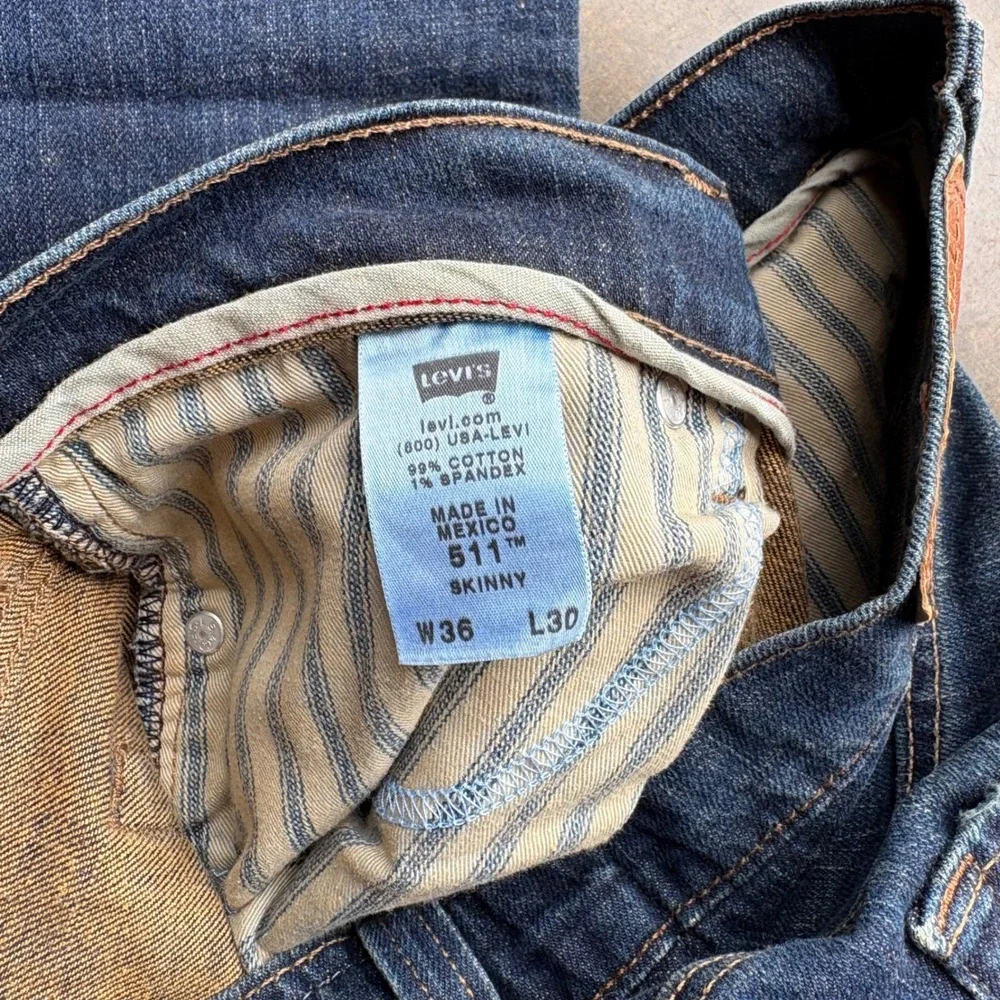 Levis Skinny Jeans Mens Dark Wash Denim‎ Selvedge Detail Blue Pants